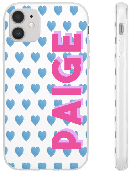 Flexible Phone Case Rubber Protective Watercolor Preppy Hearts Blue