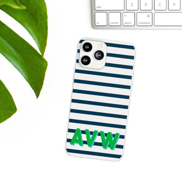 Phone Case - Preppy Navy + White Stripes with Monogram