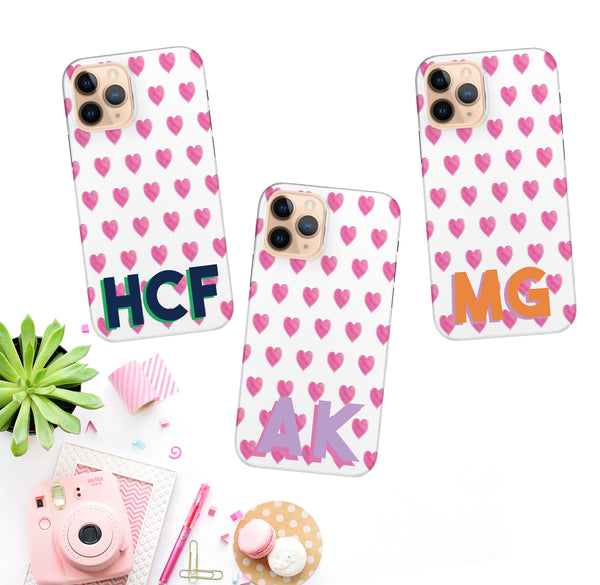 Phone Case - Preppy Watercolor Hearts Pink