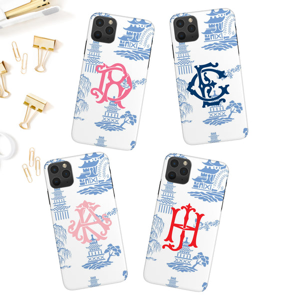 Phone Case - Soft Blue Toile with Chinoiserie Monogram
