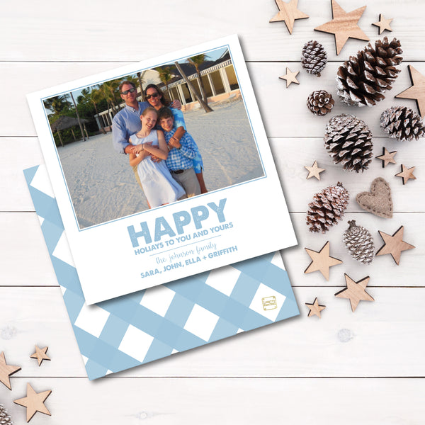 Holiday Photo Card Gingham Blue