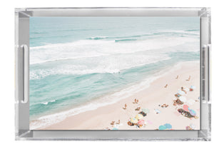 Lucite Tray - Aerial Beach Print - Pastel Umbrellas