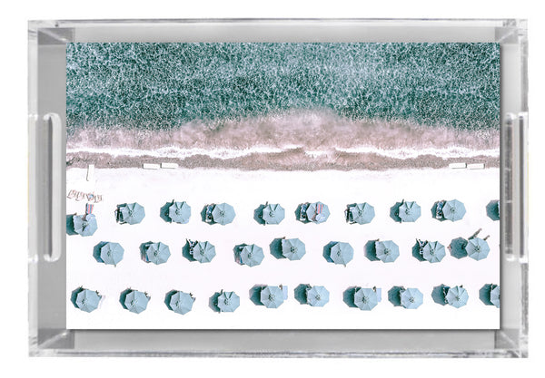 Lucite Tray - Aerial Beach Print - Blue Umbrellas
