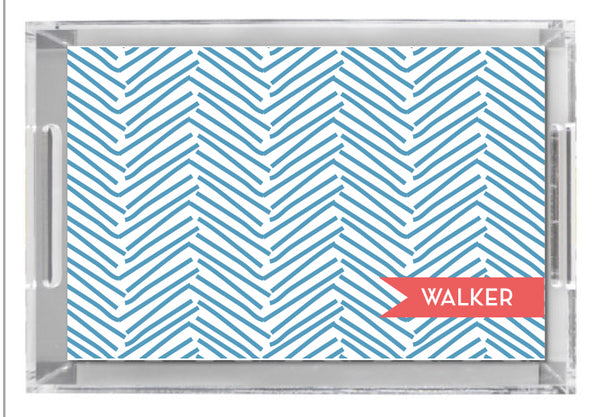 Lucite Tray - Herringbone Blue