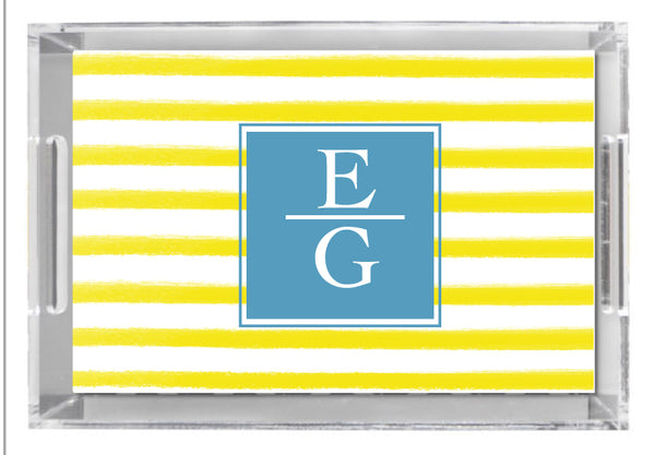 Lucite Tray - Watercolor Stripe Yellow
