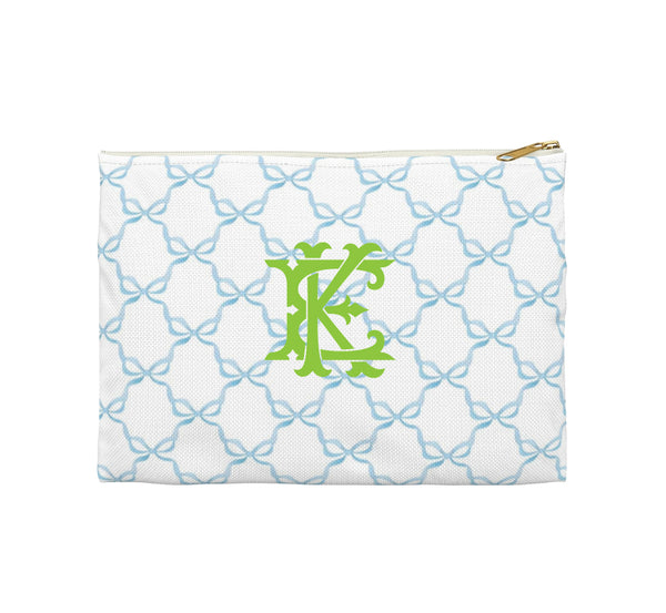 Canvas Zip Monogrammed Soft  Blue Bows with Chinoiserie Monogram