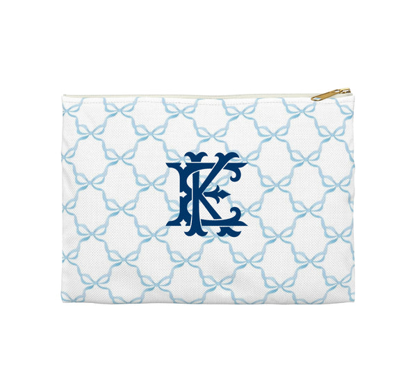 Canvas Zip Monogrammed Soft  Blue Bows with Chinoiserie Monogram