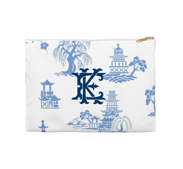 Canvas Zip Monogrammed Soft Toile Blue with Chinoiserie Monogram