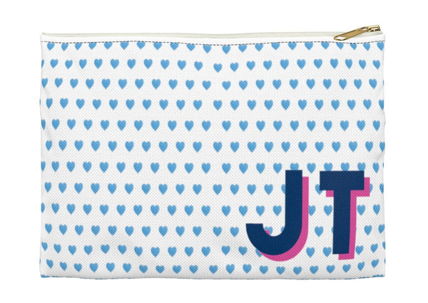 Canvas Zip Monogrammed Preppy Watercolor Blue Hearts Monogram