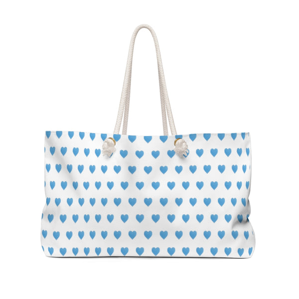Tote for Pool, Beach, Boat with Rope Handles - Chic Watercolor Heart Pattern Blue