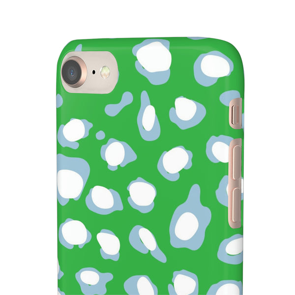 Preppy Leopard Kelly Green + Aqua Spots Protective Phone Case