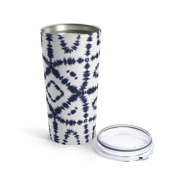 Shibori Tie Dye Navy + White Boho Chic Tumbler Drink stays cool 20oz Inspired