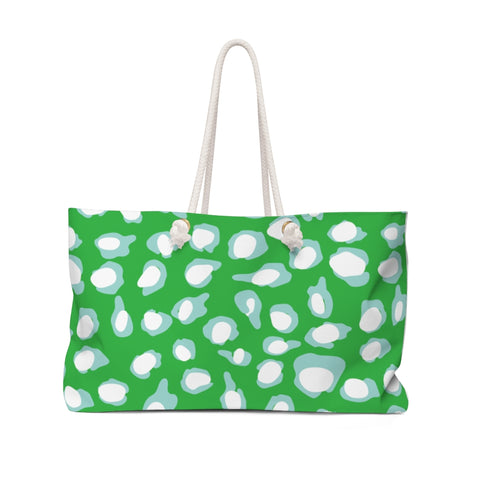Tote for Pool, Beach, Boat with Rope Handles - Chic Leopard Print in Green + Aqua