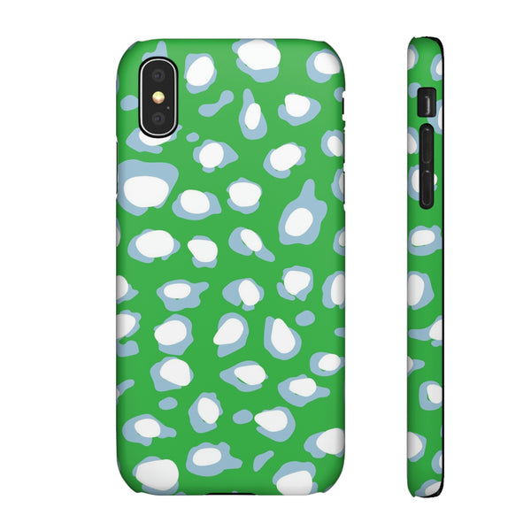 Preppy Leopard Kelly Green + Aqua Spots Protective Phone Case