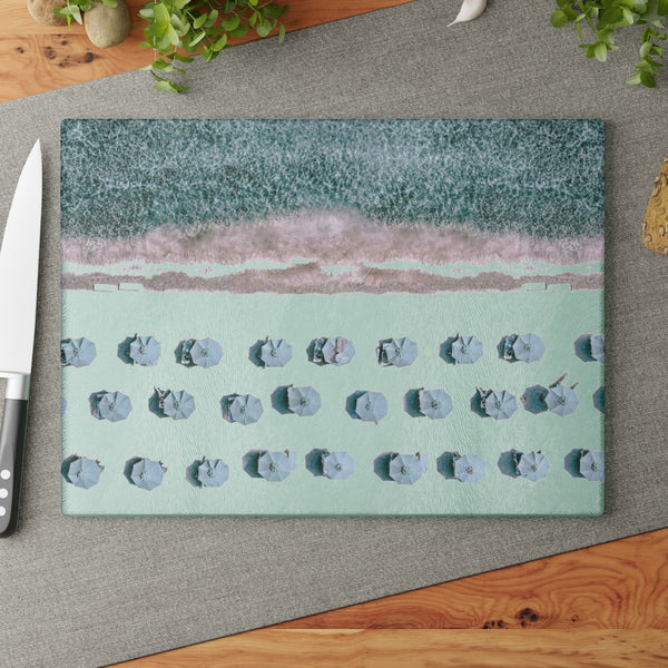 Cutting Board, Aerial Beach Scene Blue Beach Umbrellas choose 8x11 or 11x15 Makes the perfect hostess gift
