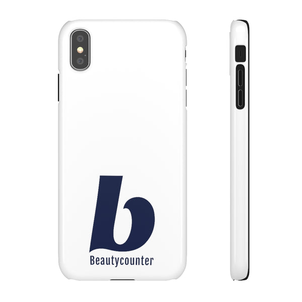 SLEEK Version Pretty Printing X Beautycounter Phone Case White with Navy Logo