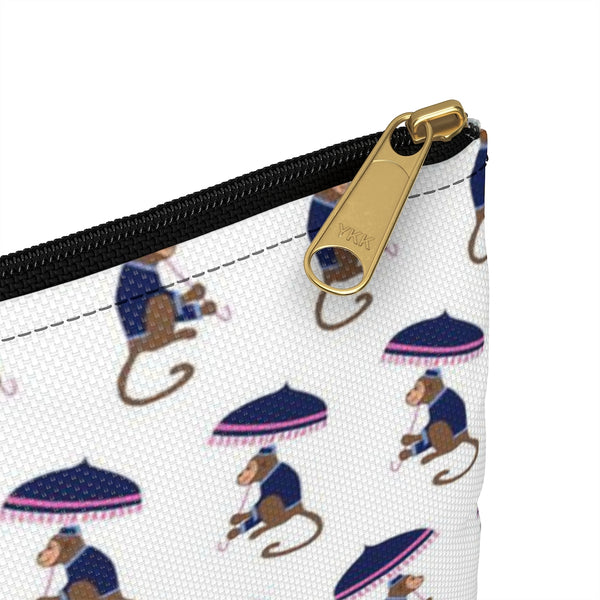 Preppy Monkeys Gift Makeup Case Clutch Zipper, Toiletry Travel  - Accessory Pouch (2 sizes) - White canvas laminated interior