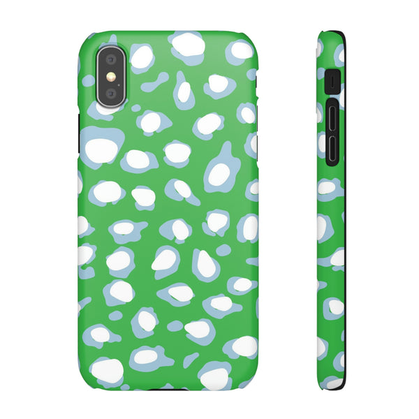 Preppy Leopard Kelly Green + Aqua Spots Protective Phone Case