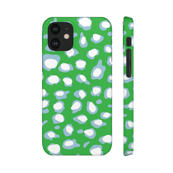 Preppy Leopard Kelly Green + Aqua Spots Protective Phone Case