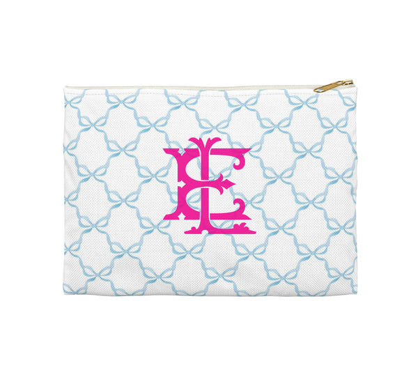 Canvas Zip Monogrammed Soft  Blue Bows with Chinoiserie Monogram