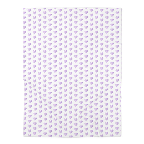 Baby Swaddle Blanket in preppy watercolor heart print pattern - lavender and white for boys or girls
