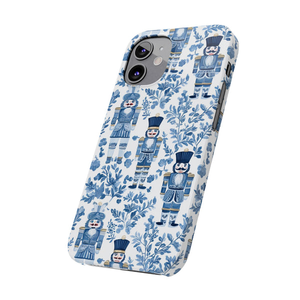 Slim Phone Case - Chinoiserie Holiday Nutcracker Blue and White Toile Protective Phone Case