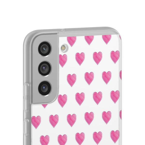 Flexible Phone Case - Preppy Hearts Watercolor Pink - Clear Shell pink Hearts - your case color will show through