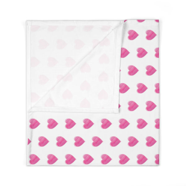 Baby Swaddle Blanket in preppy watercolor heart print pattern - hot pink and white for boys or girls