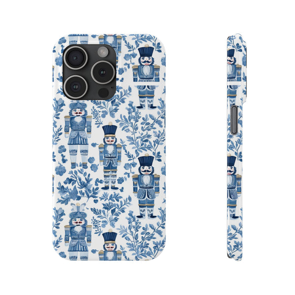Slim Phone Case - Chinoiserie Holiday Nutcracker Blue and White Toile Protective Phone Case