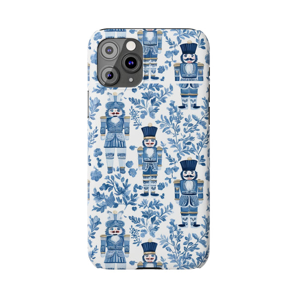 Slim Phone Case - Chinoiserie Holiday Nutcracker Blue and White Toile Protective Phone Case