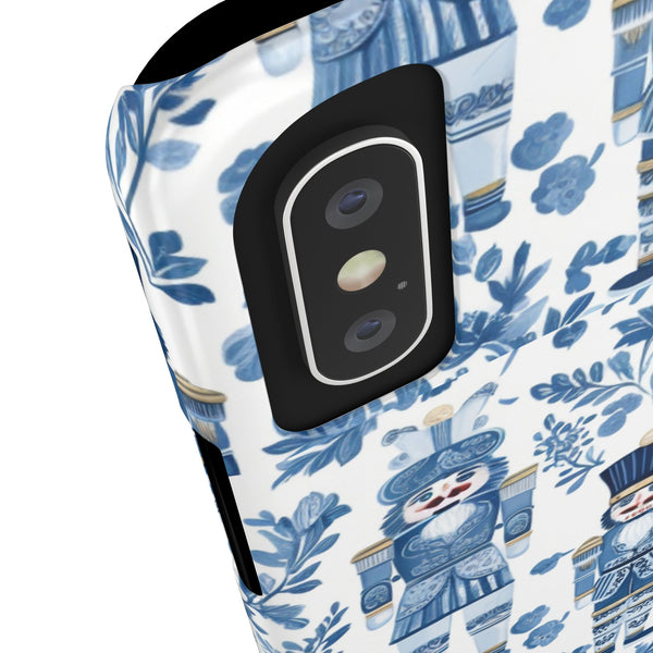 Slim Phone Case - Chinoiserie Holiday Nutcracker Blue and White Toile Protective Phone Case