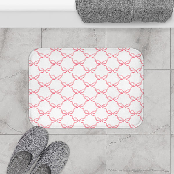 Bath Mat Watercolor Pink Bows Pattern, two sizes, anti-slip back