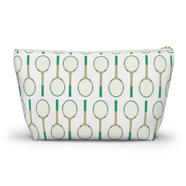 Vintage Tennis Racket in Green Preppy Pattern- Accessory Zip Pouch Available in Two Sizes