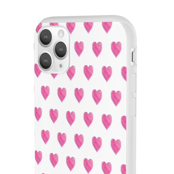 Flexible Phone Case - Preppy Hearts Watercolor Pink - Clear Shell pink Hearts - your case color will show through