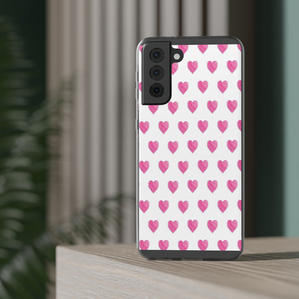 Flexible Phone Case - Preppy Hearts Watercolor Pink - Clear Shell pink Hearts - your case color will show through
