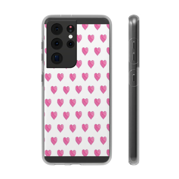 Flexible Phone Case - Preppy Hearts Watercolor Pink - Clear Shell pink Hearts - your case color will show through
