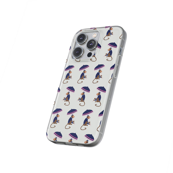 Flexible Phone Case - Preppy Chinoiserie Monkey Pattern  iphone Samsung clear access to all ports and functions