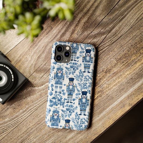 Slim Phone Case - Chinoiserie Holiday Nutcracker Blue and White Toile Protective Phone Case