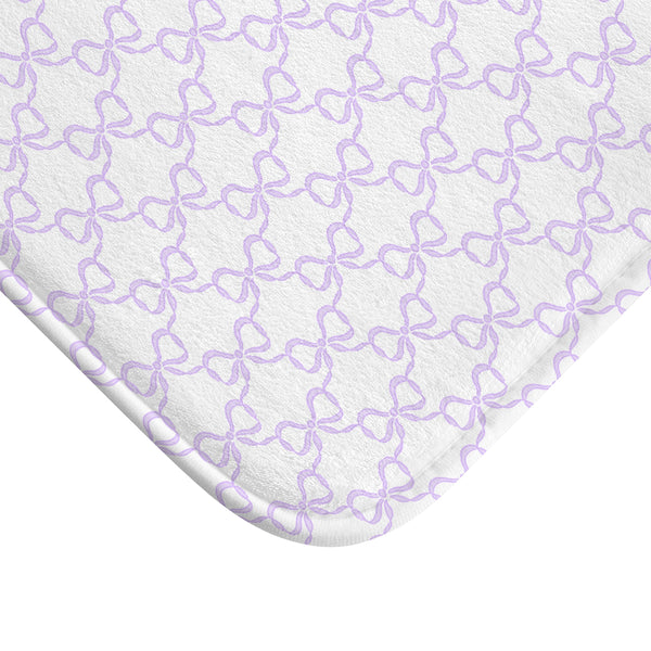 Bath Mat Preppy Watercolor Lavender Lilac Bow Pattern, two sizes, anti-slip back