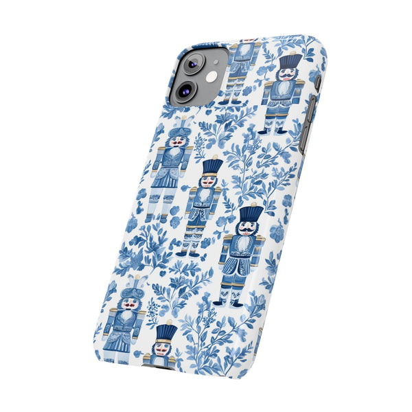 Slim Phone Case - Chinoiserie Holiday Nutcracker Blue and White Toile Protective Phone Case