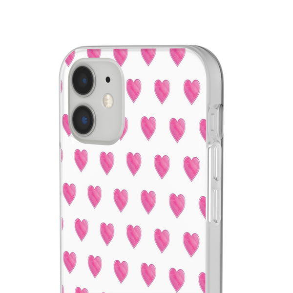 Flexible Phone Case - Preppy Hearts Watercolor Pink - Clear Shell pink Hearts - your case color will show through