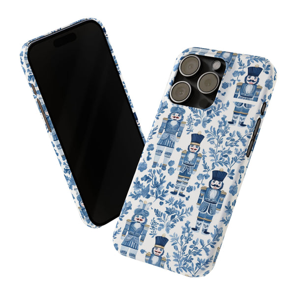 Slim Phone Case - Chinoiserie Holiday Nutcracker Blue and White Toile Protective Phone Case