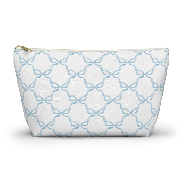 Preppy Watercolor Blue Bows - Accessory Zip Pouch Available in Two Sizes