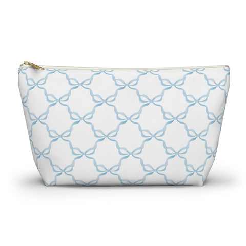 Preppy Watercolor Blue Bows - Accessory Zip Pouch Available in Two Sizes