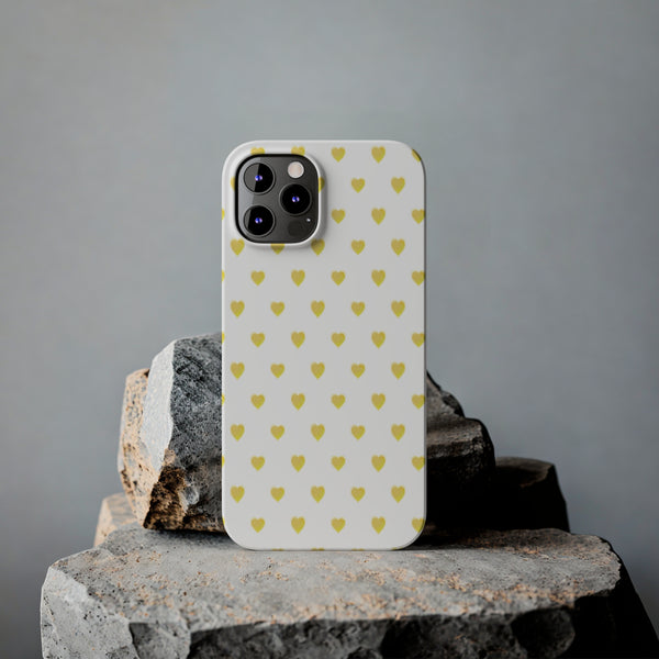 Preppy Hearts in Yellow, Heart Pattern,  Preppy Gift summer iPhone Case, Samsung Slim and Sleek, Classic, Impact Resistant Shell
