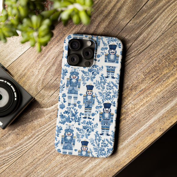 Slim Phone Case - Chinoiserie Holiday Nutcracker Blue and White Toile Protective Phone Case