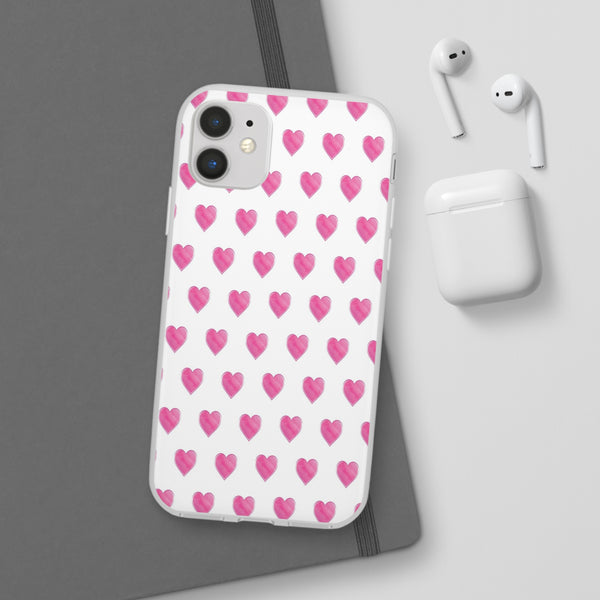 Flexible Phone Case - Preppy Hearts Watercolor Pink - Clear Shell pink Hearts - your case color will show through