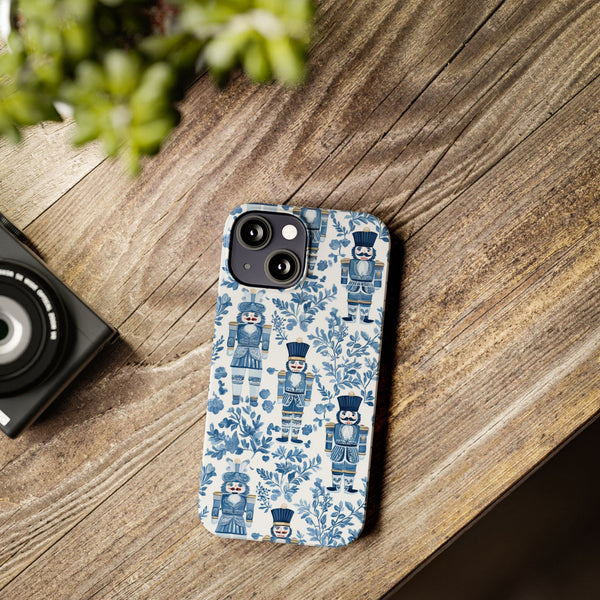 Slim Phone Case - Chinoiserie Holiday Nutcracker Blue and White Toile Protective Phone Case