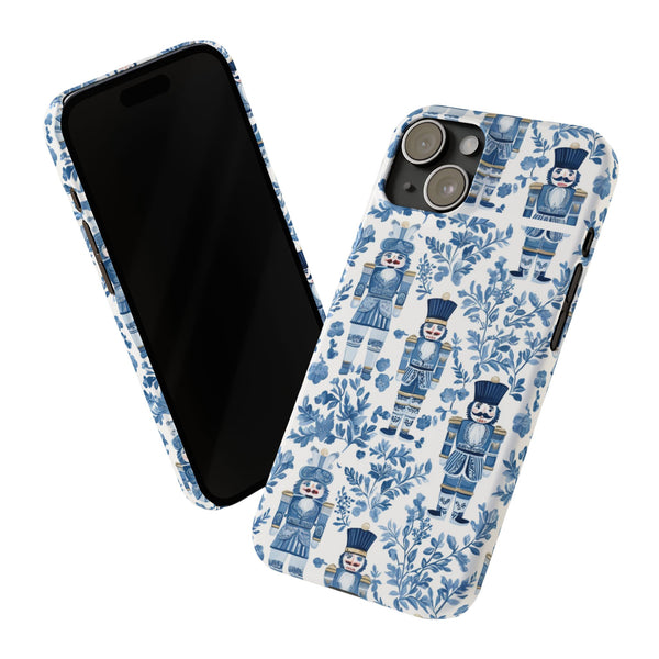 Slim Phone Case - Chinoiserie Holiday Nutcracker Blue and White Toile Protective Phone Case