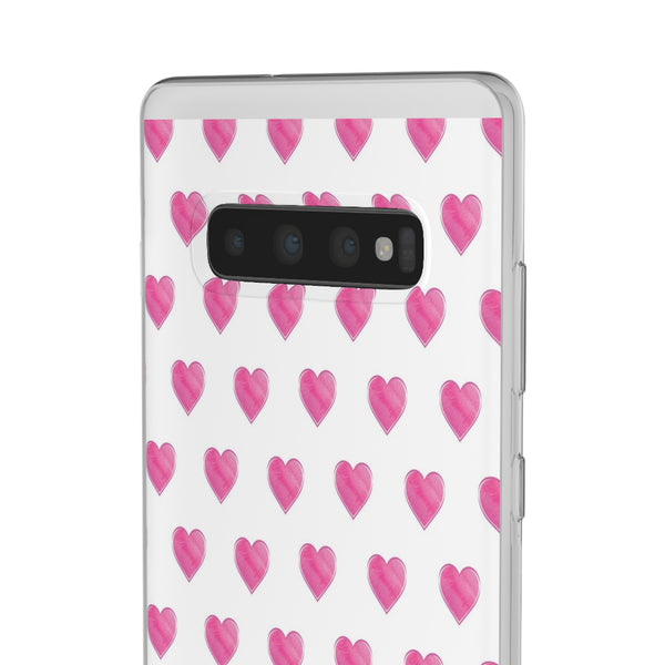 Flexible Phone Case - Preppy Hearts Watercolor Pink - Clear Shell pink Hearts - your case color will show through